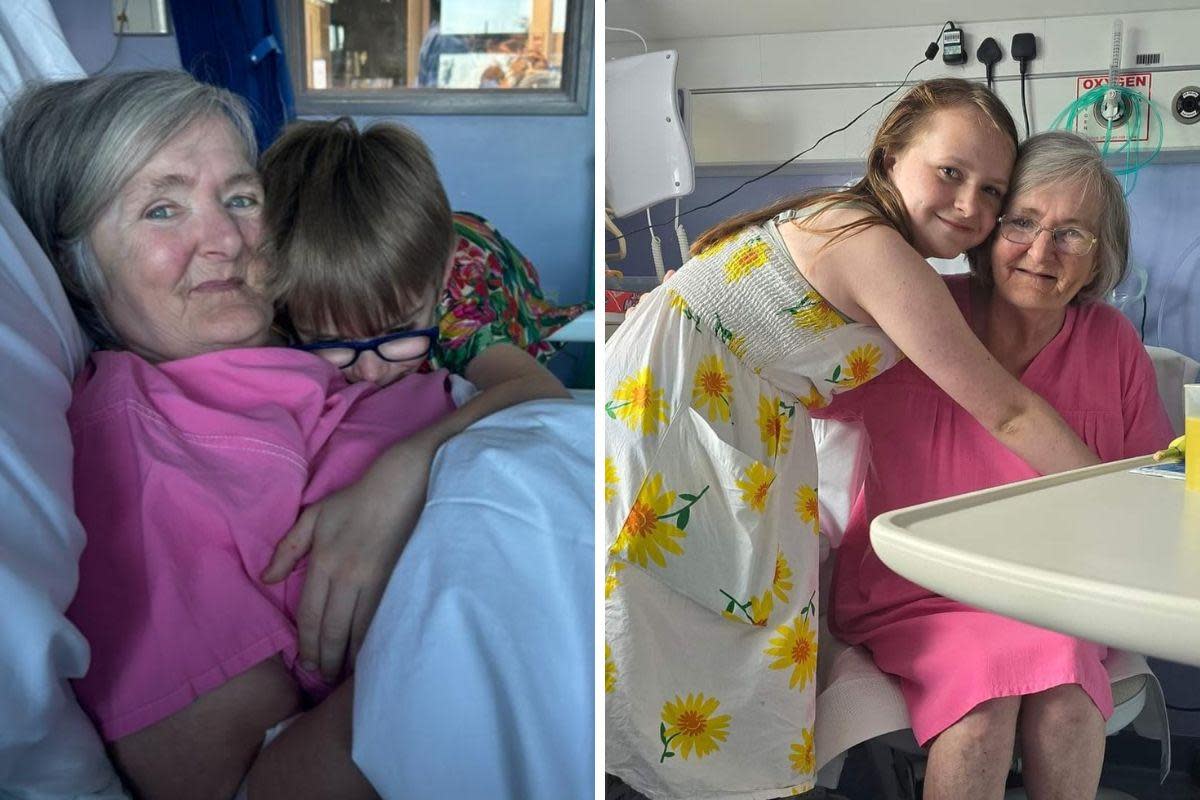 Hero children Kai and Maisy with their nan Julie in hospital after her life was saved from a cardiac arrest <i>(Image: Rebecca Gadd)</i>