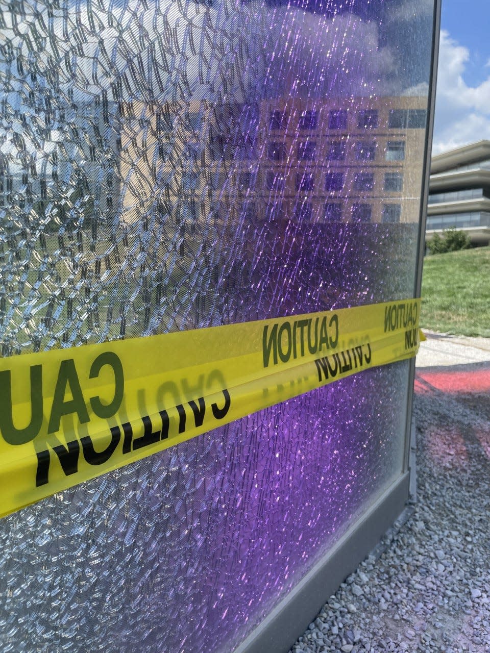 The Olafur Eliasson sculpture "panoramic awareness pavilion" was vandalized overnight Wednesday at the Pappajohn Sculpture Park in Des Moines. In total, six glass panels were shattered.