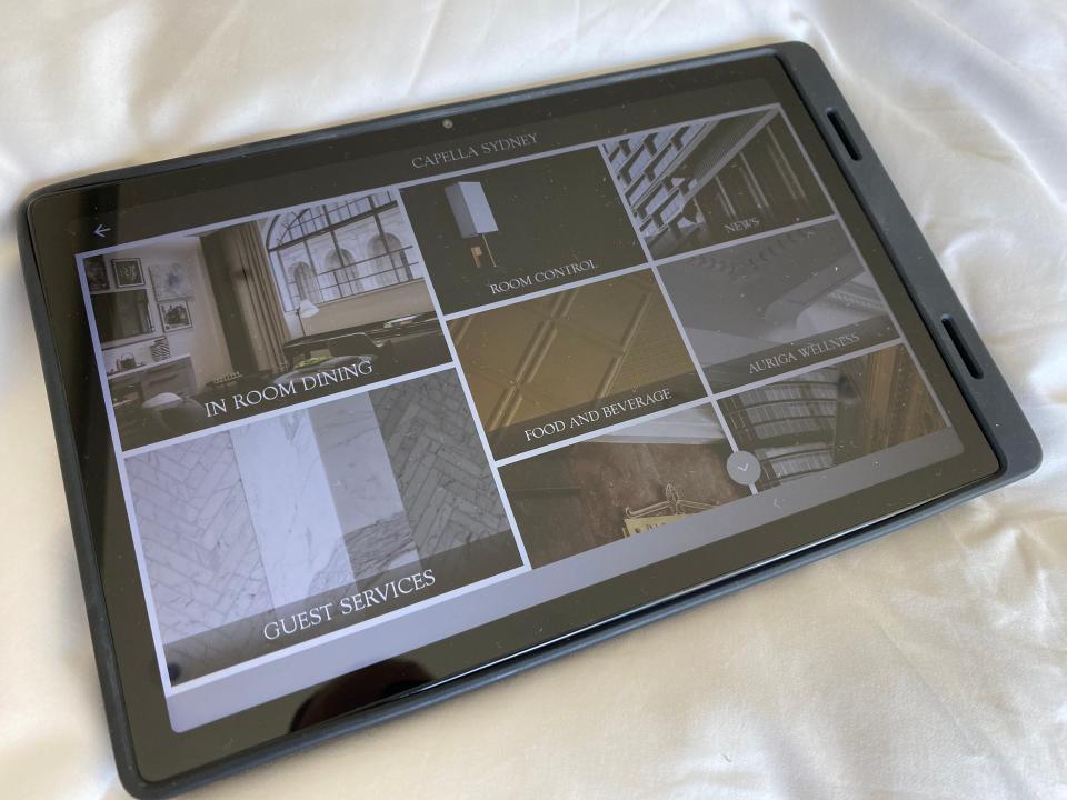 In-room guest tablet at the Capella Sydney Hotel, Paul Oswell, Capella Sydney Hotel review