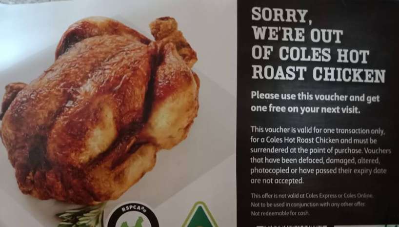 Coles free roast chicken voucher. (Image: Facebook/Markdown Addicts Australia)