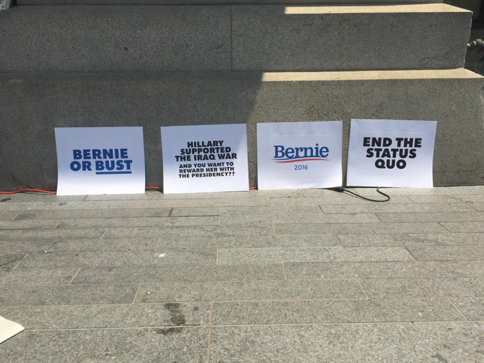 Protesters outside the Democratic National Convention.