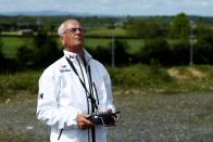 Drone operator from Manna Aero flies drone as essential household and medical supplies are delivered to the Irish village of Moneygall