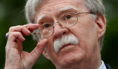 U.S. national security adviser John Bolton speaks to reporters at the White House in Washington, May 1, 2019. REUTERS/Kevin Lamarque