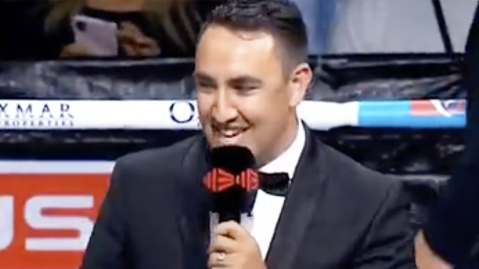 Ring announcer James O'Shea is pictured.