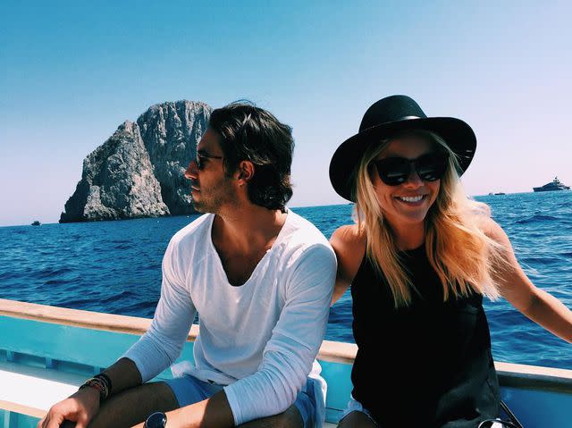 <p>Claire Holt Instagram</p> Claire Holt and Andrew Joblon in Italy in 2017