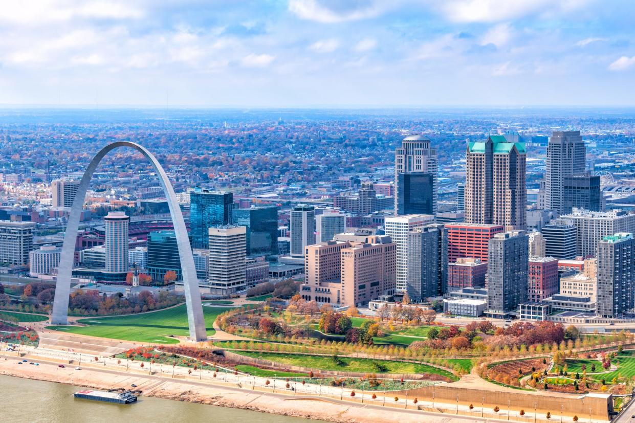 The skyline of the city of St. Louis.