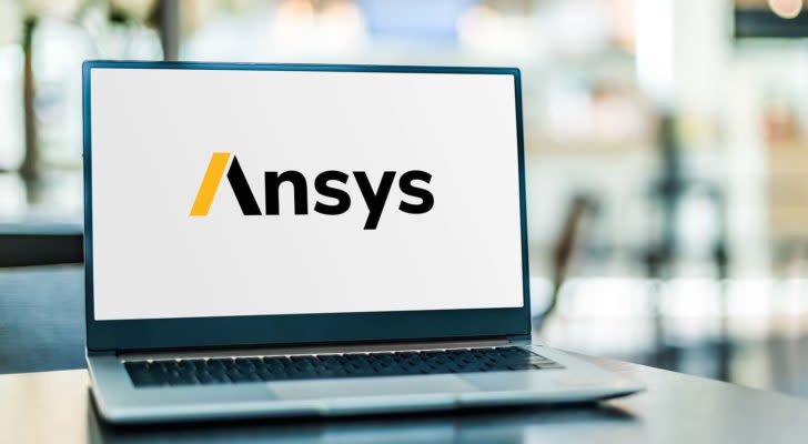 The logo for Anasys (ANSS) displayed on a laptop screen.