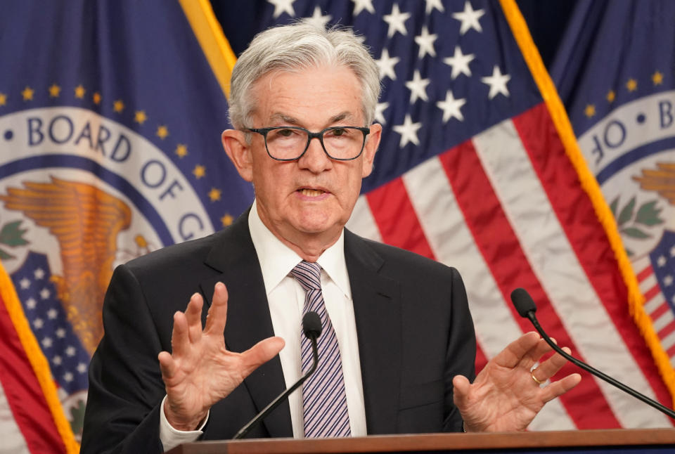 Federal Reserve Chairman Jerome Powell holds a news conference after the release of U.S. Fed policy decision on interest rates, in Washington, U.S, May 3, 2023. REUTERS/Kevin Lamarque