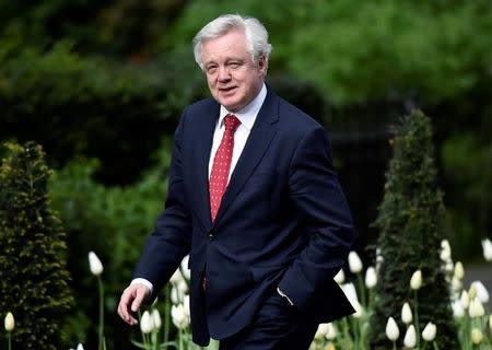 Britain's Secretary of State for leaving the EU David Davis arrives at 10 Downing Street in London, Britain April 26, 2017. REUTERS/Hannah McKay