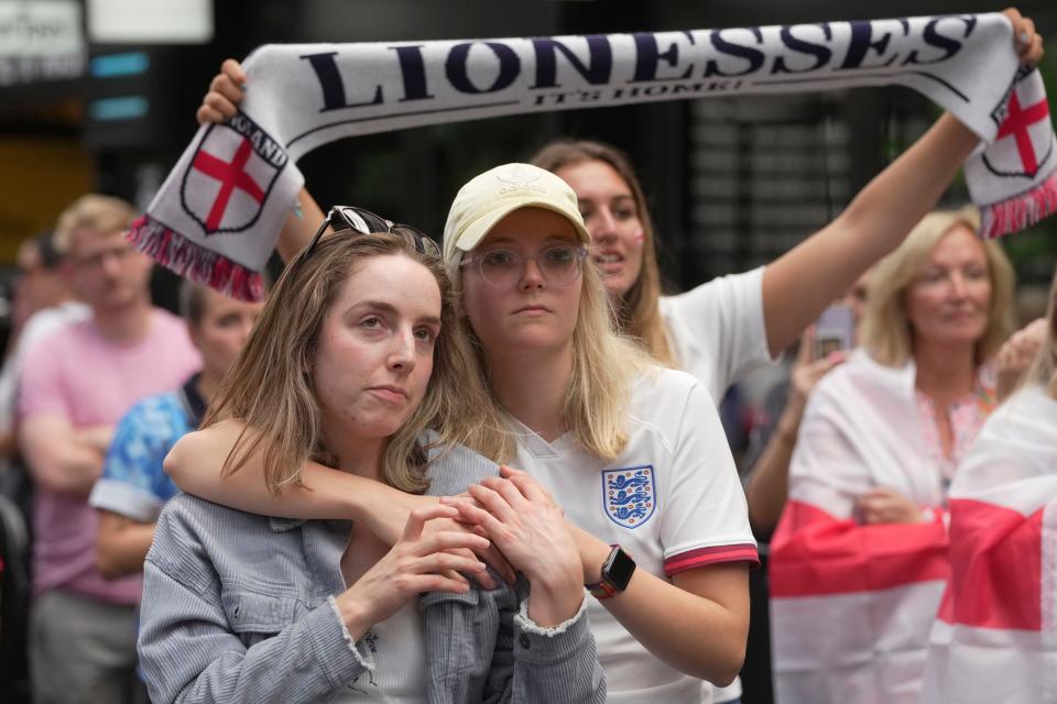 England fans react as the Lionesses heroically lost the Women's World Cup Final. (PA)