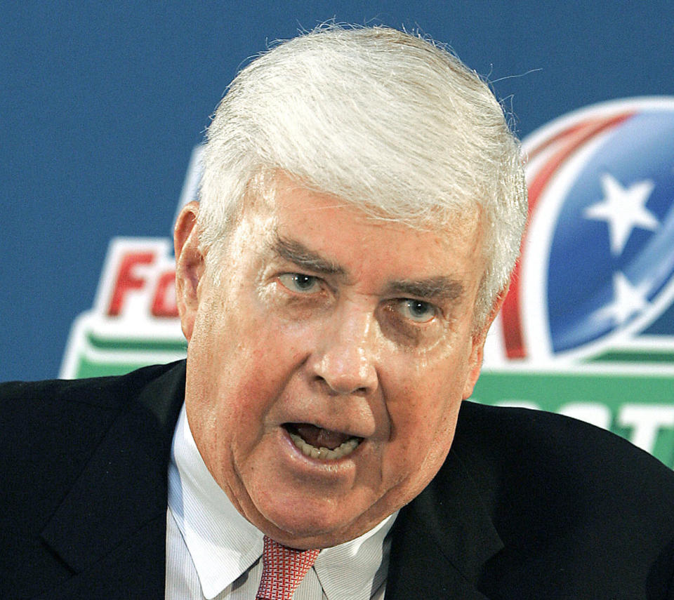 FILE - In this Aug. 25, 2006 file photo, Jack Kemp speaks Jackson, Miss. The list of Paul Ryan's mentors includes some of the biggest conservative names of recent decades, including Jack Kemp and Bill Bennett. Yet the ideological roots of Mitt Romney's vice presidential running mate, including his emphasis on individual responsibility and small government, sprouted from Ryan's small-town Wisconsin upbringing and a libertarian college professor. His outlook and career also have been nurtured by a devotee of supply-side economics who is now a top aide to another rising Republican star, Sen. Marco Rubio of Florida. (AP Photo/Rogelio V. Solis)