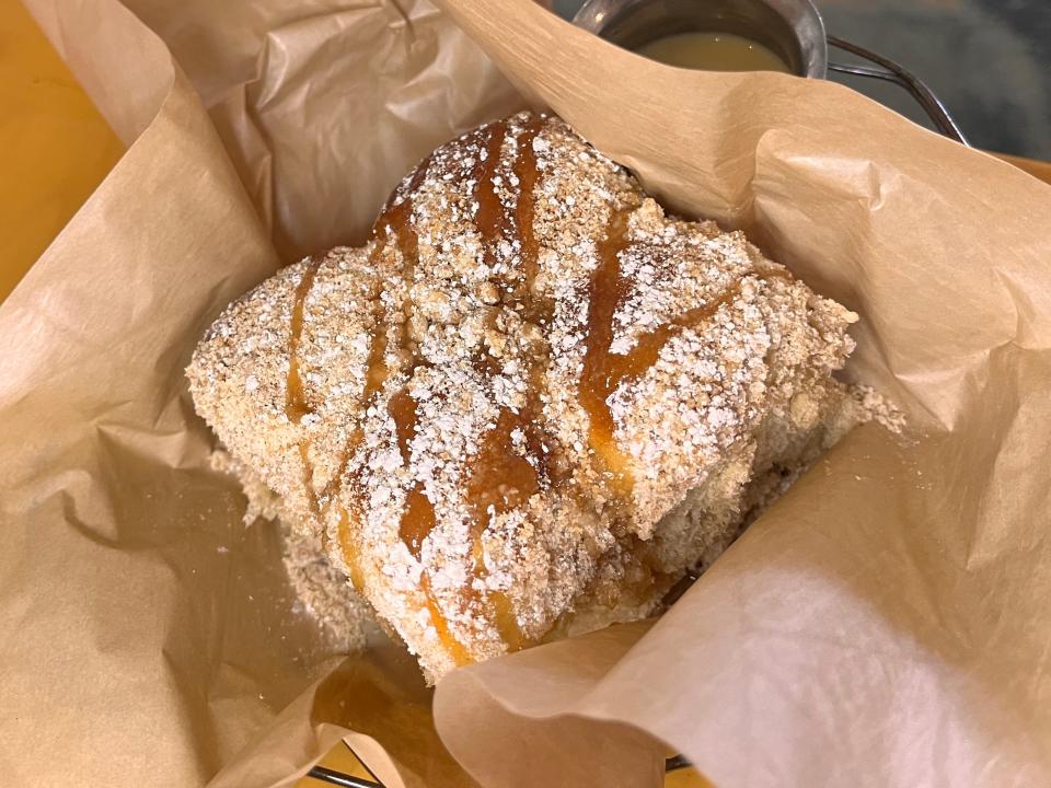 salted caramel beach bun from cape may cafe in disney world