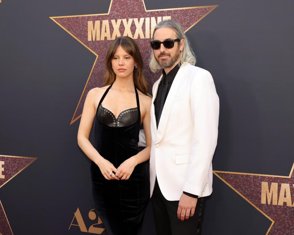 HOLLYWOOD, CALIFORNIA - JUNE 24: (L-R) Mia Goth and Ti West attend the World Premiere of A24's 