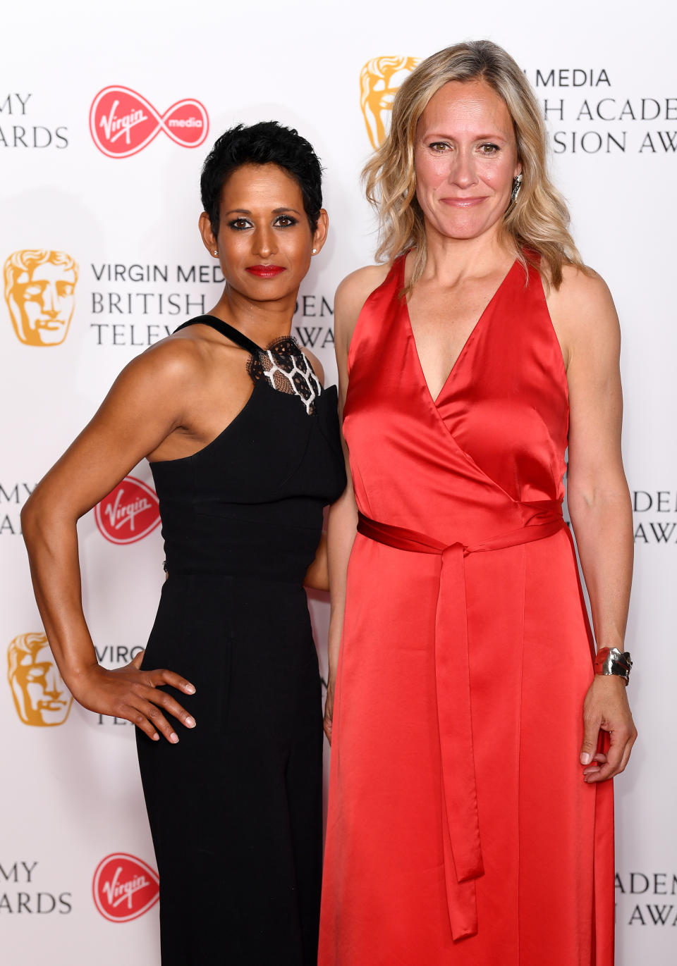 Naga Munchetty and Sophie Rayworth attending the Virgin Media BAFTA TV awards, held at the Royal Festival Hall in London. Photo credit should read: Doug Peters/EMPICS