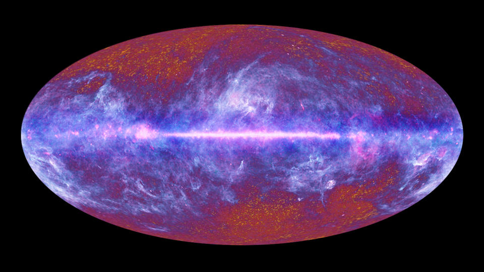  purple, pink and magneta elliptical image of cosmic microwave background 