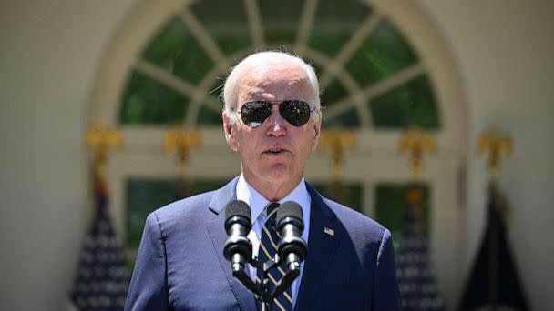 PHOTO: President Joe Biden announces his nomination of Air Force General Charles Brown, Jr., to serve as the next Chairman of the Joint Chiefs of Staff, in the Rose Garden of the White House in Washington, D.C., May 25, 2023. (Mandel Ngan/AFP via Getty Images)