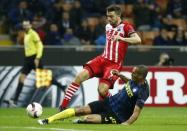 Football Soccer - Inter Milan v Southampton - UEFA Europa League Group Stage - Group K - San Siro Stadium, Milan, Italy - 20/10/16 Inter Milan's Miranda tackles Southampton's Jay Rodriguez Reuters / Alessandro Garofalo Livepic