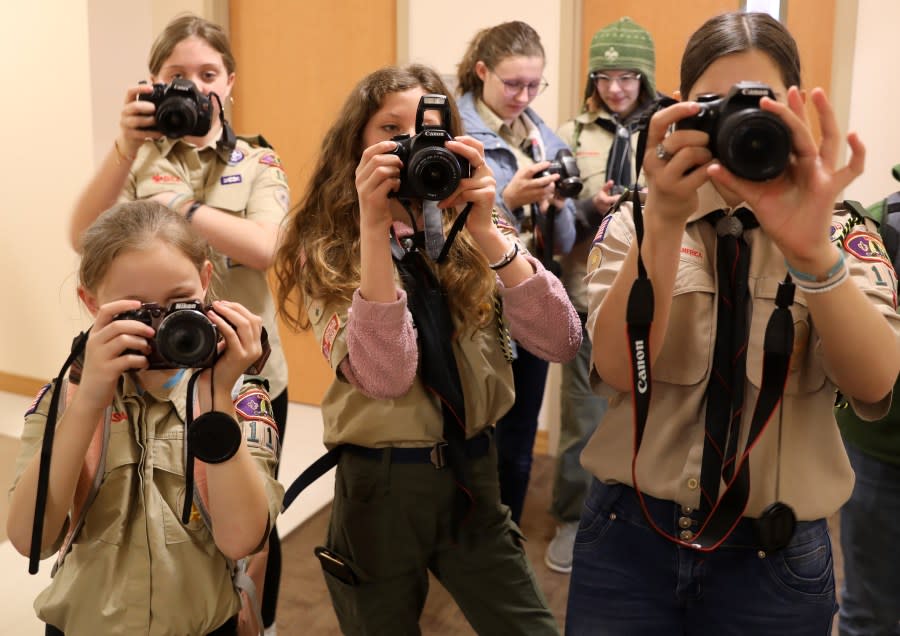 Participants in the Boy Scouts of America’s Merit Badge University focus on a picture Saturday morning in the Center for Science and Business at Monmouth College. A total of 288 scouts from Illinois, Iowa and Wisconsin took part in the daylong event.