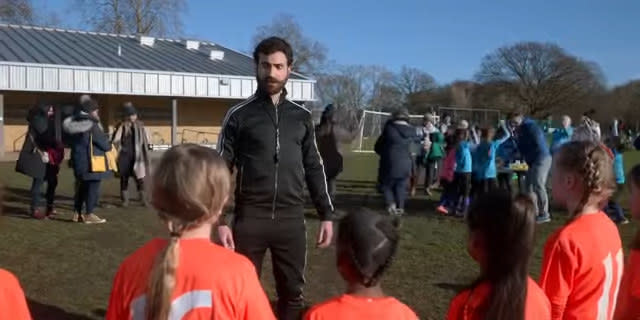 brett goldstein as roy kent coaching girls soccer in "ted lasso"