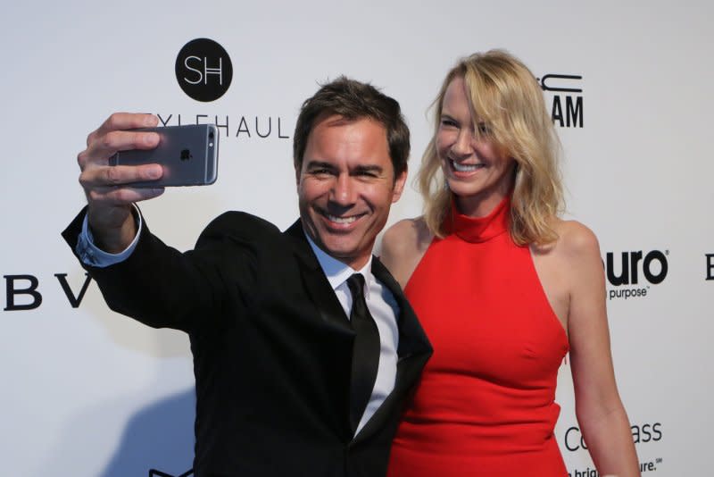 Eric McCormack and his wife Janet arrive for the Elton John Aids Foundation's 25th annual Academy Awards viewing party at West Hollywood Park in Los Angeles in 2017. File Photo by Howard Shen/UPI