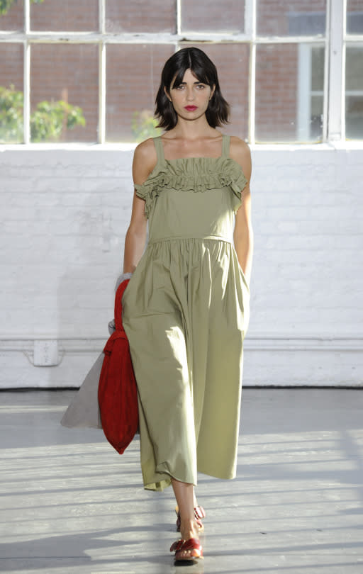 A model at the Creatures of Comfort spring 2017 runway show in New York City. (Photo: Imaxtree)