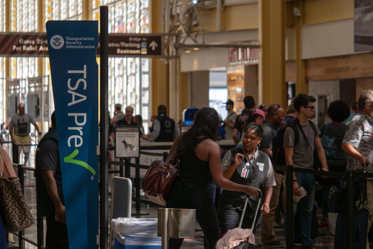 TSA Precheck and Global Entry line at security checkpoint at Reagan National Airport