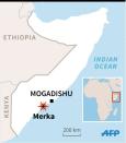 Map of Somalia locating the seizure by Shebab Islamists of the port of Merka