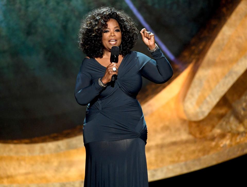 Oprah Winfrey speaks onstage at "Q 85: A Musical Celebration for Quincy Jones" at the Microsoft Theatre on Tuesday, in Los Angeles.