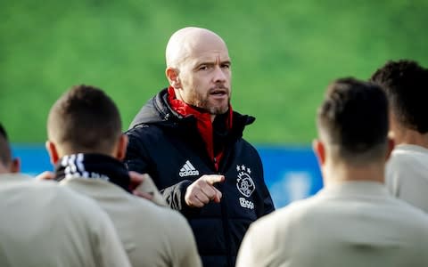  Erik Ten Hag gestures to his players during a training session  - Credit: AFP