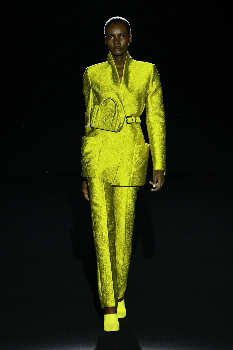 A model walks the runway during the Sally LaPointe show at New York Fashion Week on Feb. 11.&nbsp;