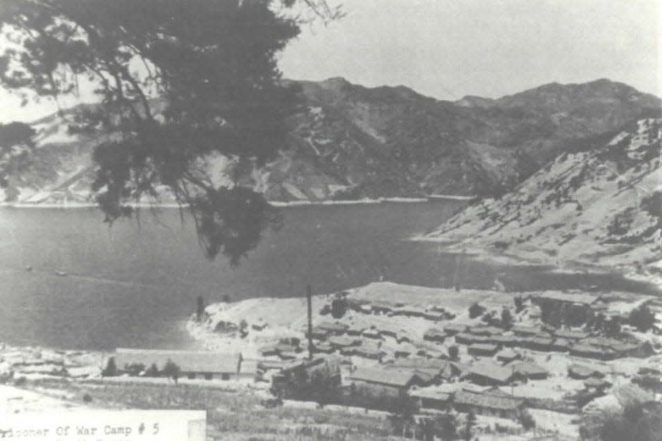 The only known surviving photograph of Prison Camp Number 5 in Pyoktong, North Korea. Several prisoners managed to hold onto cameras after being captured. Most were confiscated or destroyed during their years of imprisonment.