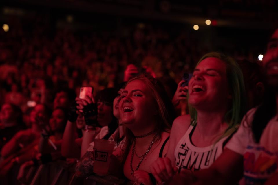 Fans sing along with Paramore on Monday, June 5, 2023 during their This Is Why tour in Indianapolis at Gainbridge Fieldhouse.