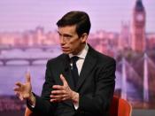 Britain's prime ministerial candidate Rory Stewart appears on BBC TV's The Andrew Marr Show in London