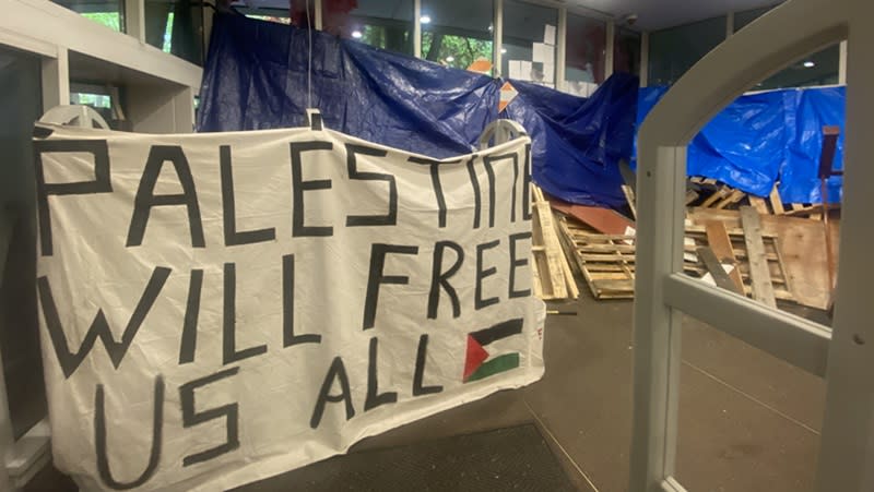 Protesters who occupied Millar Library on the PSU campus over the Israeli-Hamas war caused damage and destruction, April 30, 2024 (KOIN)