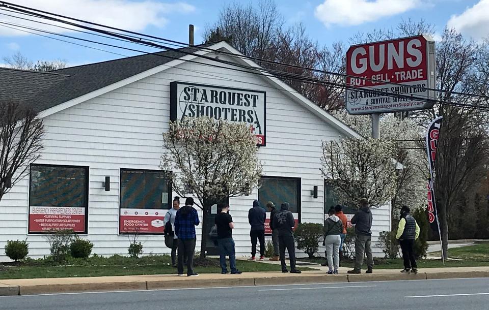 People line up outside StarQuest Shooters u0026 Survival Supply on Concord Pike in Talleyville in 2020.