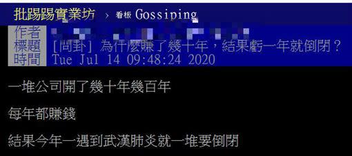 國外有不少公司因疫情倒閉。（圖／翻攝自PTT）