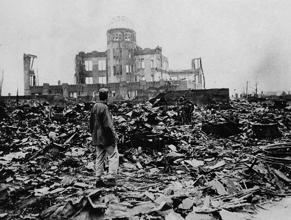 Hiroshima, Japan, after the atomic bomb was dropped in August 1945. <a href="https://www.gettyimages.com/detail/news-photo/world-war-ii-after-the-explosion-of-the-atom-bomb-in-august-news-photo/566461861?adppopup=true" rel="nofollow noopener" target="_blank" data-ylk="slk:Universal History Archive/Universal Images Group via Getty Images;elm:context_link;itc:0;sec:content-canvas" class="link ">Universal History Archive/Universal Images Group via Getty Images</a>