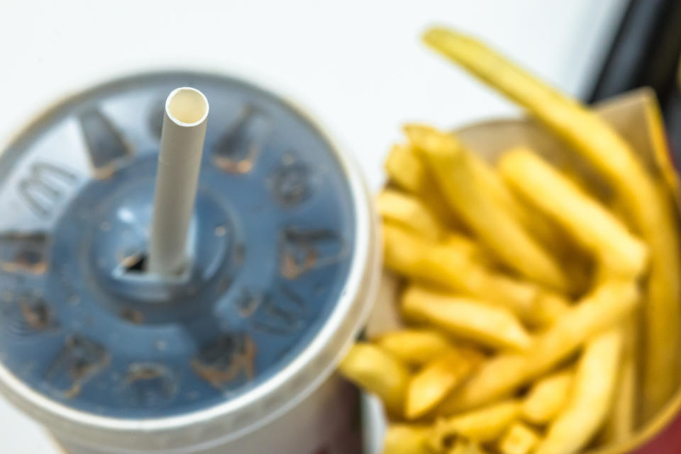 McDonalds paper straws recently replaced plastic at their UK stores to combat plastic pollution following a petition by sumofus. (Photo by: Andrew Michael/Education Images/Universal Images Group via Getty Images)