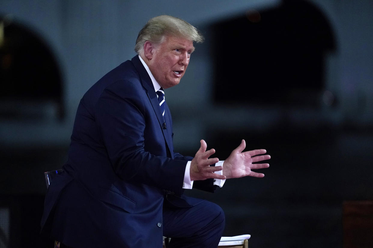 President Donald Trump speaks during an NBC News Town Hall, at Perez Art Museum Miami on Oct. 15, 2020, in Miami. (Evan Vucci/AP)