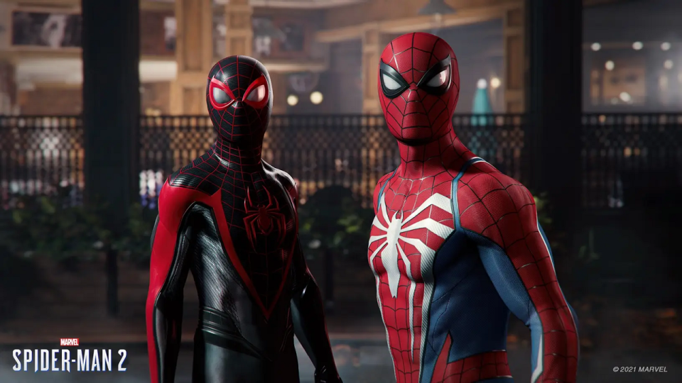 Miles Morales and Peter Parker in Marvel's Spider-Man 2