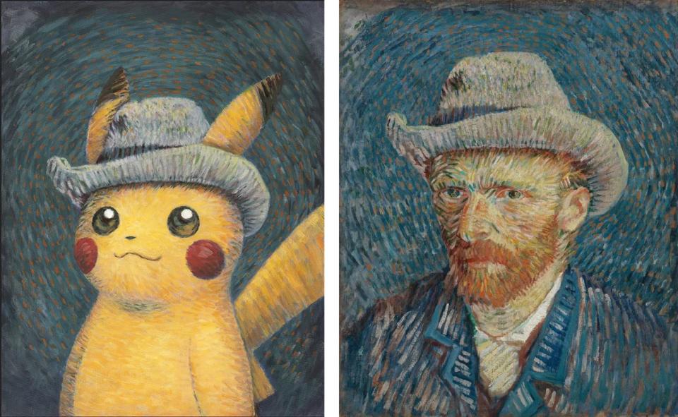 Pikachu card inspired by Vincent Van Gogh's 'Self-Portrait with Grey Felt Hat' painting