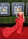 <p>Scarlett Johansson was a vision in red wearing a striking custom Vera Wang gown for the ceremony. </p>