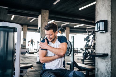 <span class="caption">Delayed onset muscle soreness – better known as DOMS – is a common experience for many who exercise.</span> <span class="attribution"><a class="link " href="https://www.shutterstock.com/image-photo/portrait-handsome-man-strong-facial-expresion-1319212169" rel="nofollow noopener" target="_blank" data-ylk="slk:Branislav Nenin/ Shutterstock;elm:context_link;itc:0;sec:content-canvas">Branislav Nenin/ Shutterstock</a></span>