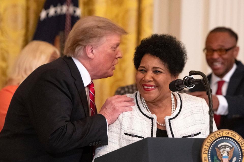 Alice Johnson with Donald Trump after being pardoned (rex/shutterstock)