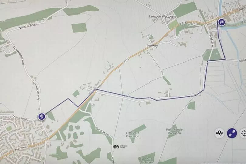 The proposed active travel route