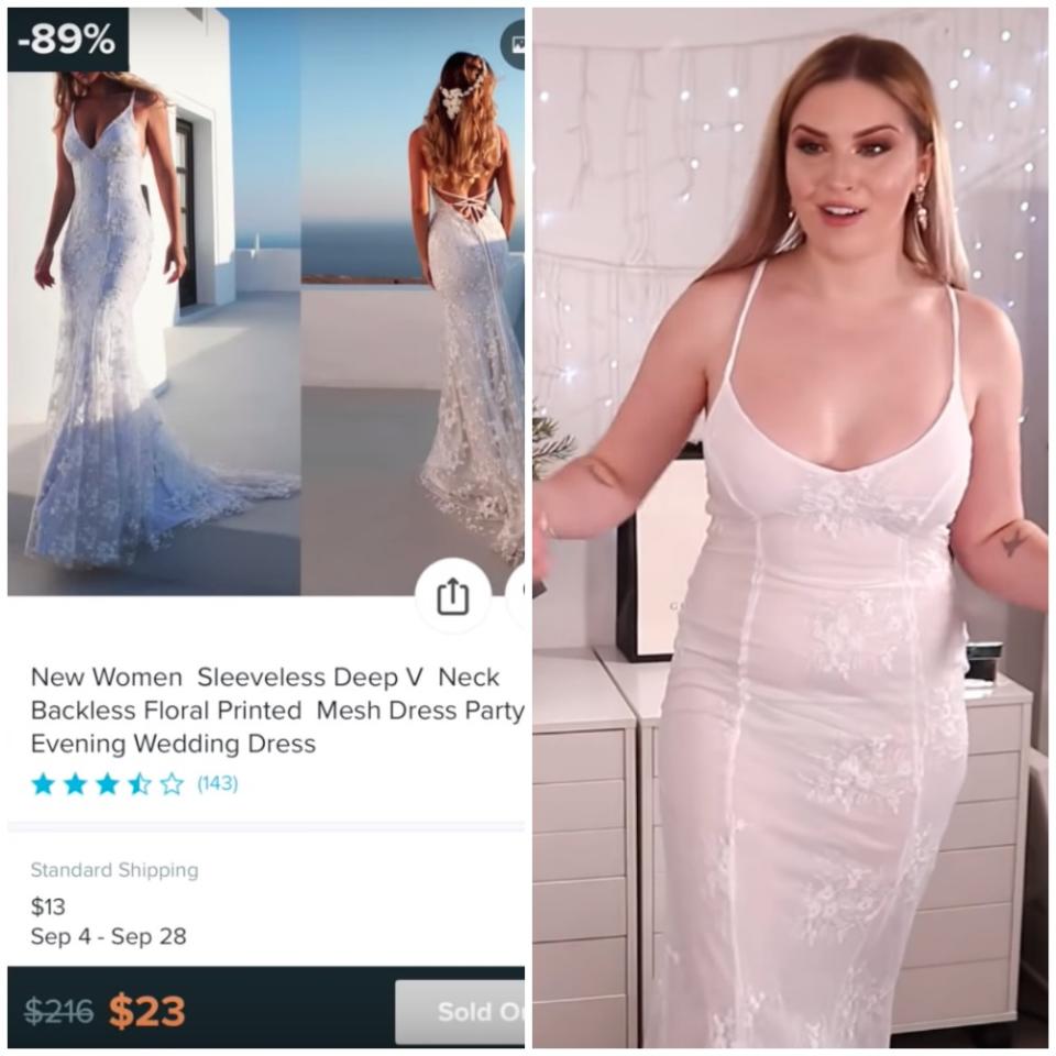 YouTuber Shannon Harris tries on budget wedding dresses from Wish.com