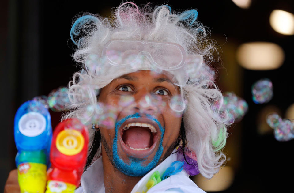 <p>Revelers enjoy the Pride London Parade in London, Saturday, July 8, 2017. (Photo: Frank Augstein/AP) </p>