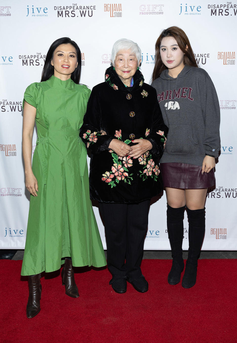 (L-R) Michelle Krusiec, Lisa Lu and Rochelle Ying attend Lisa Lu's North Hollywood Premiere Of "The Disappearance Of Mrs. Wu" at Laemmle NoHo 7 on March 17, 2023 in North Hollywood, California.
