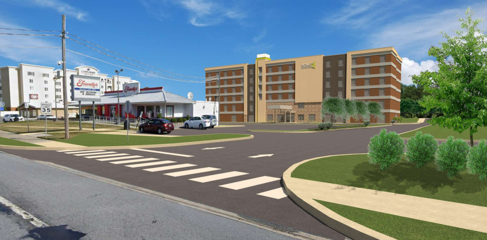 An artist rendering of the Home2 Suites by Hilton hotel on Route 896 in Newark.