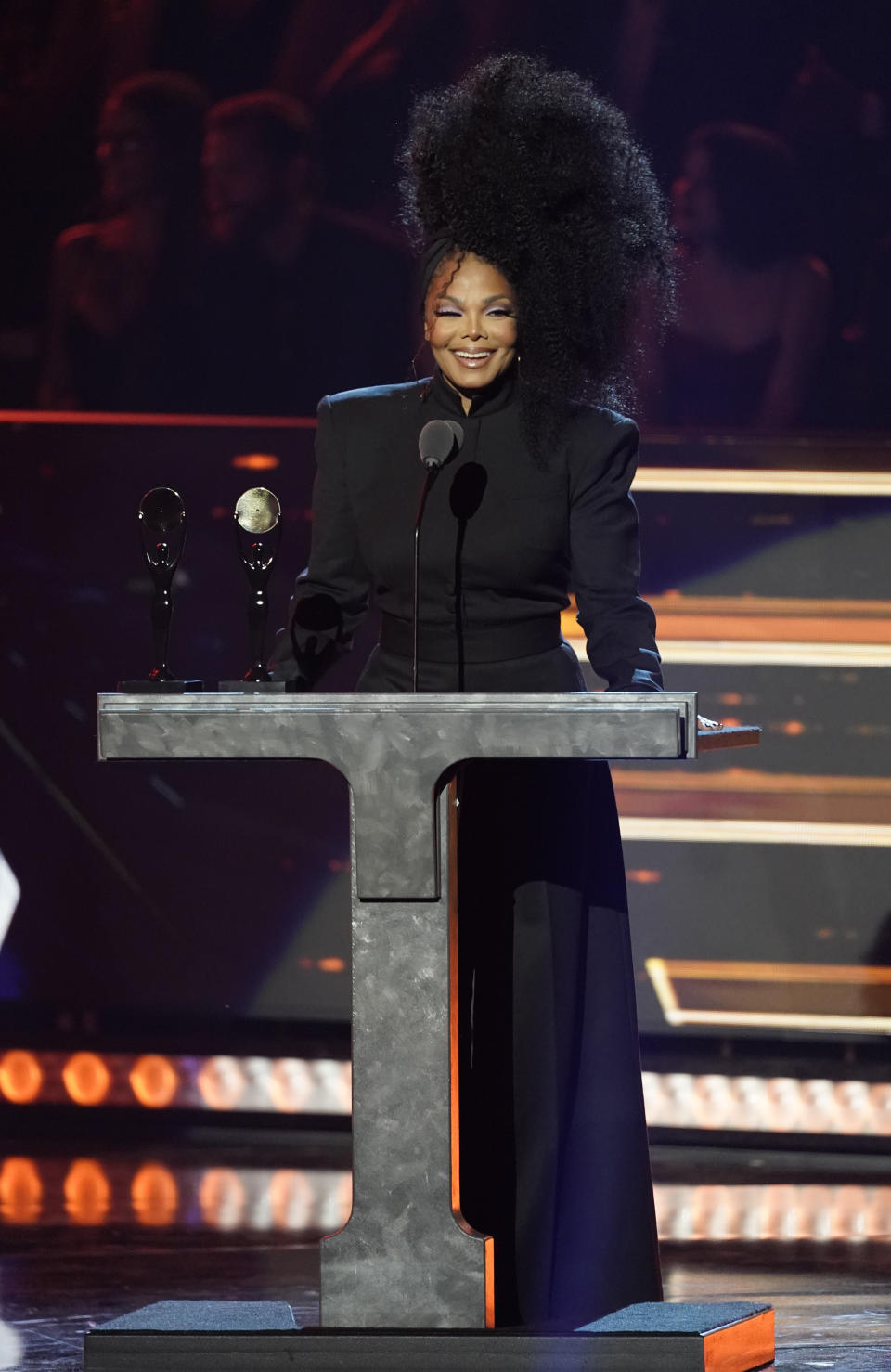 Janet Jackson introduces inductees Jimmy Jam and Terry Lewis during the Rock & Roll Hall of Fame Induction Ceremony on Saturday, Nov. 5, 2022, at the Microsoft Theater in Los Angeles. (AP Photo/Chris Pizzello)